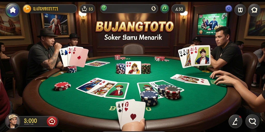 Tampilan menarik dari gameplay poker di BUJANGTOTO.