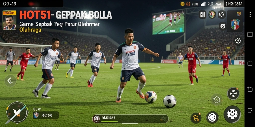 Gameplay dinamis HOT51 dengan aksi sepak bola seru.