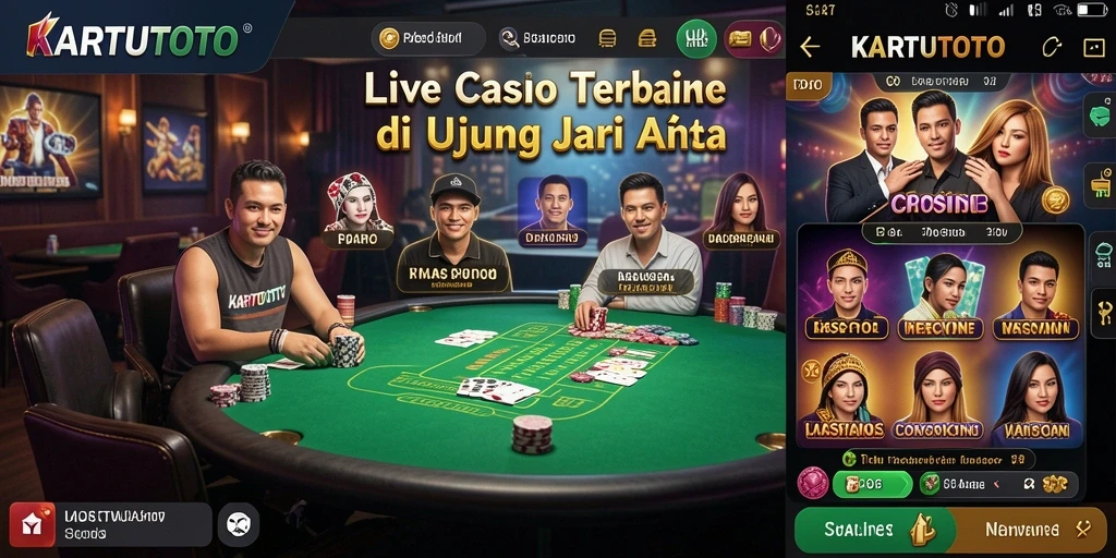 Screenshot gameplay KARTUTOTO yang menampilkan dealer profesional dan suasana kasino nyata.