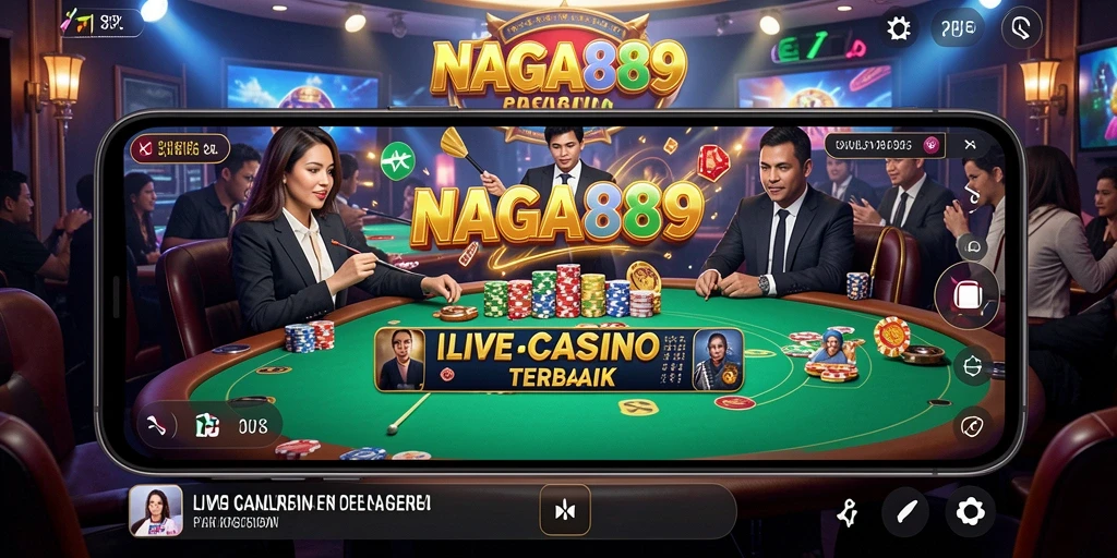 Screenshot NAGA889 menampilkan dealer profesional dan permainan Live Casino yang menarik.