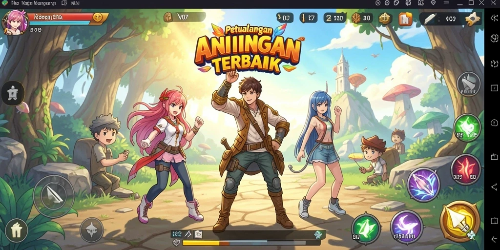 Tampilan gameplay V07 dengan karakter anime yang dinamis dan penuh warna.